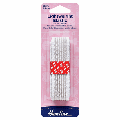 H634 Lightweight Non-Roll Elastic: 1m x 22mm: White.. 